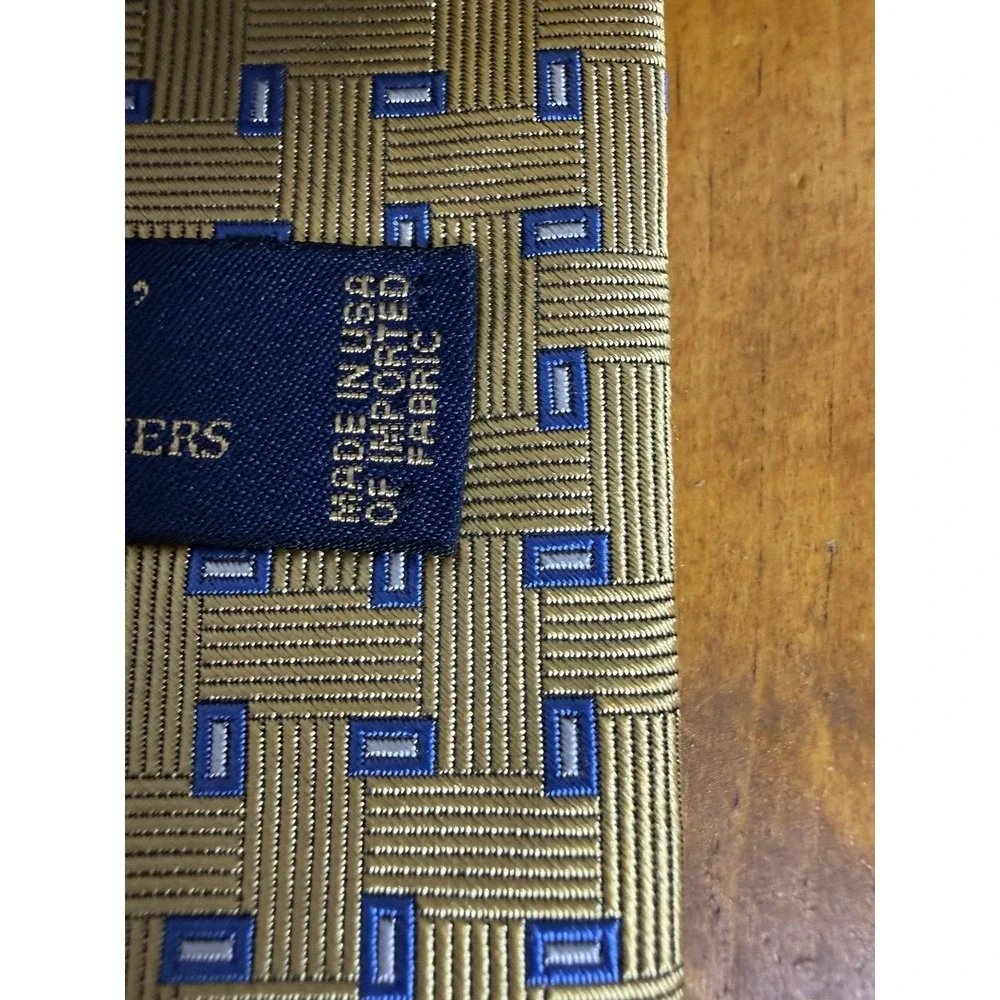 Brooks Brothers 346 Silk Tie Gold Blue‎ Geometric 60